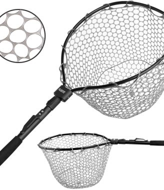 PLUSINNO Fly Fishing Net, Bass Trout Landing Net, Folding Fishing Nets Fresh Water, Safe Fish Catching or Releasing